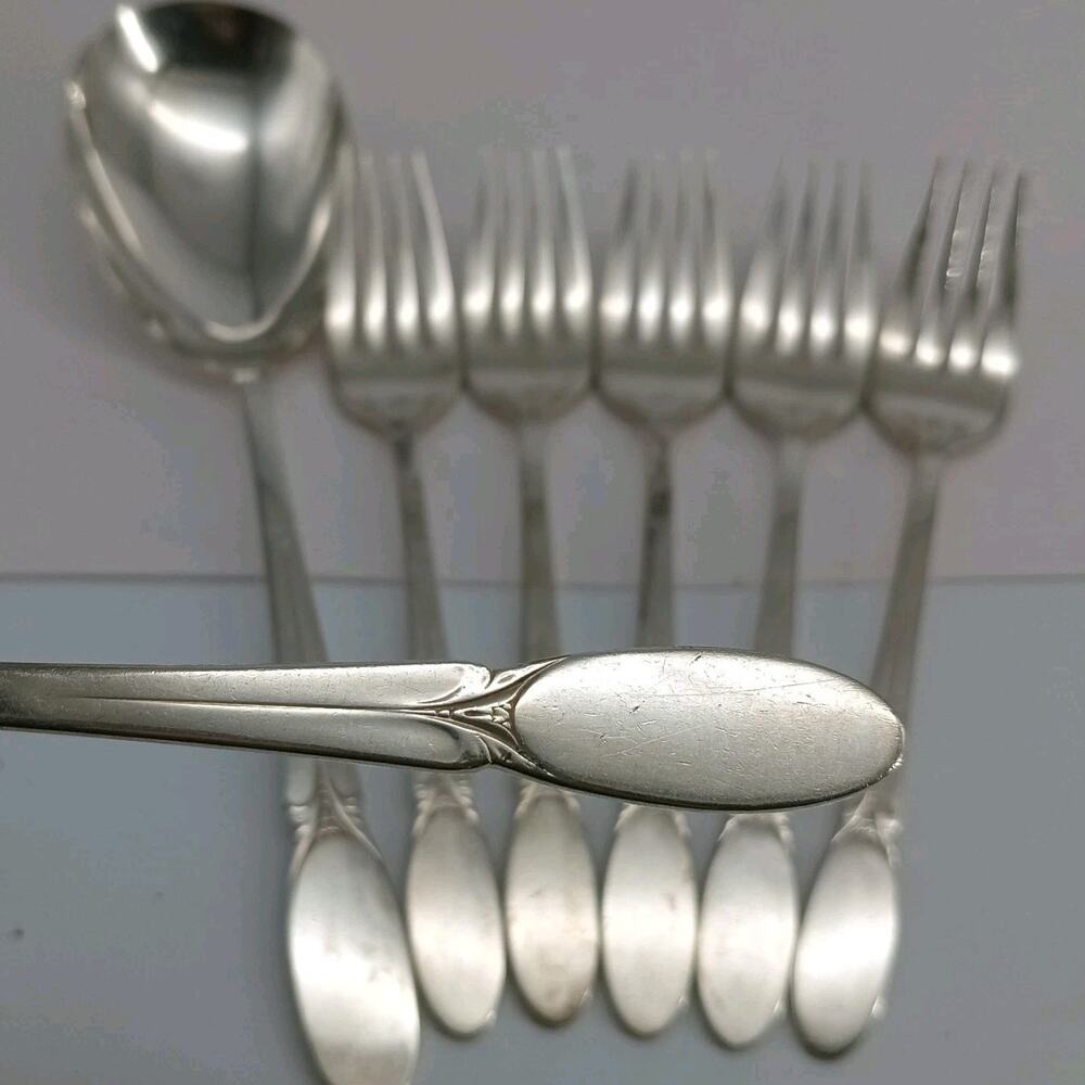 7X SF Rogers Bros SYLVIA International SilverPlate Serving Spoon Salad Forks